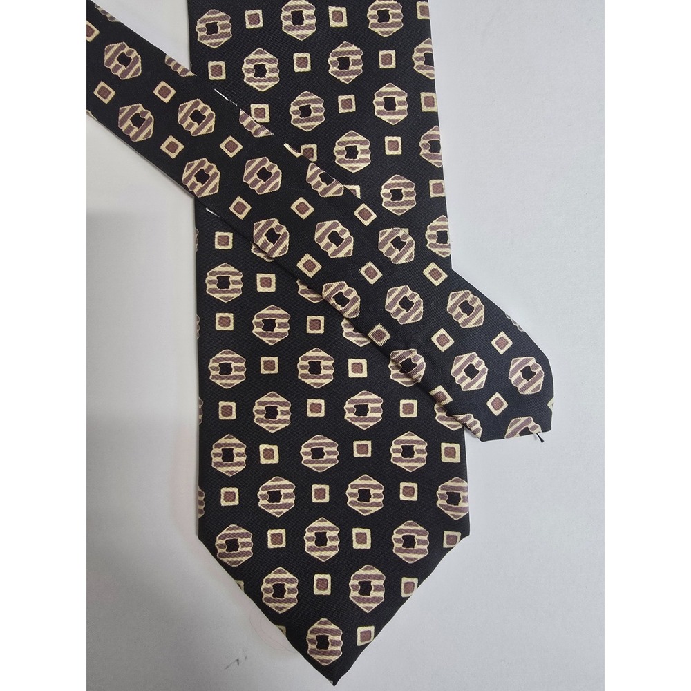Jsaco Designer Necktie Mens Black Beige Geometric All Silk Italy Made Classic